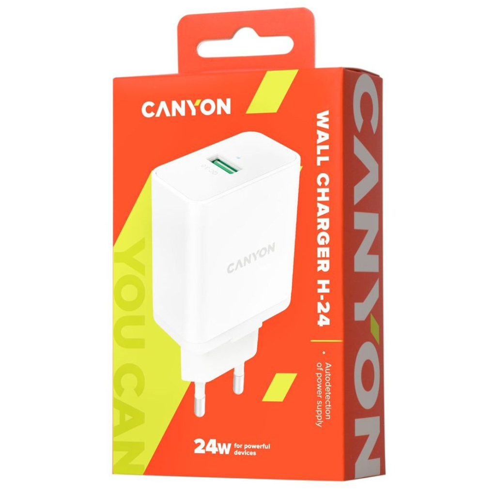 Зарядний пристрій Canyon Wall charger with 1*USB, QC3.0 24W (CNE-CHA24W) - зображення 1