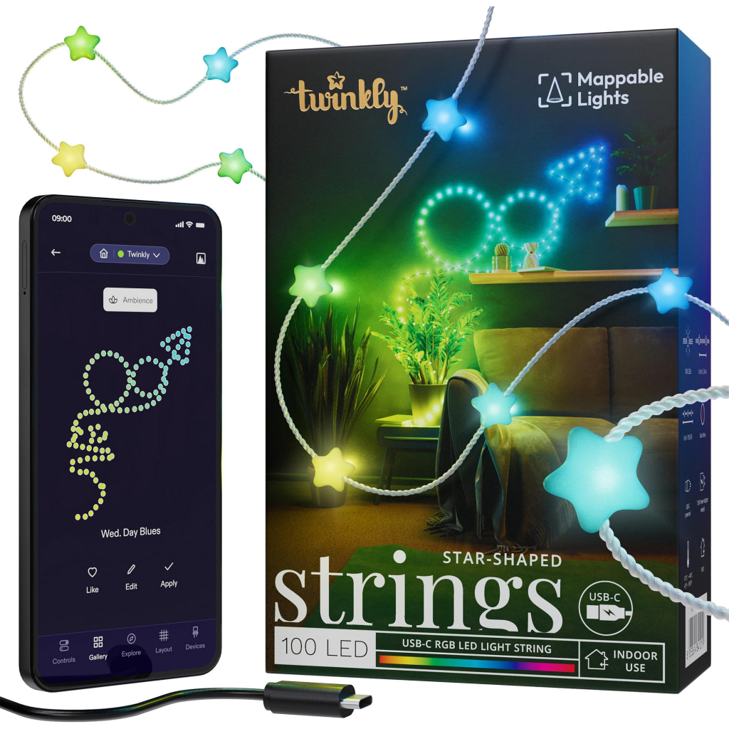 Гірлянда Twinkly Smart LED Strings USB 100 Star-shaped RGB LEDs, Clear Wire, USB-C 6м (TWKS100RGB-T) - зображення 1