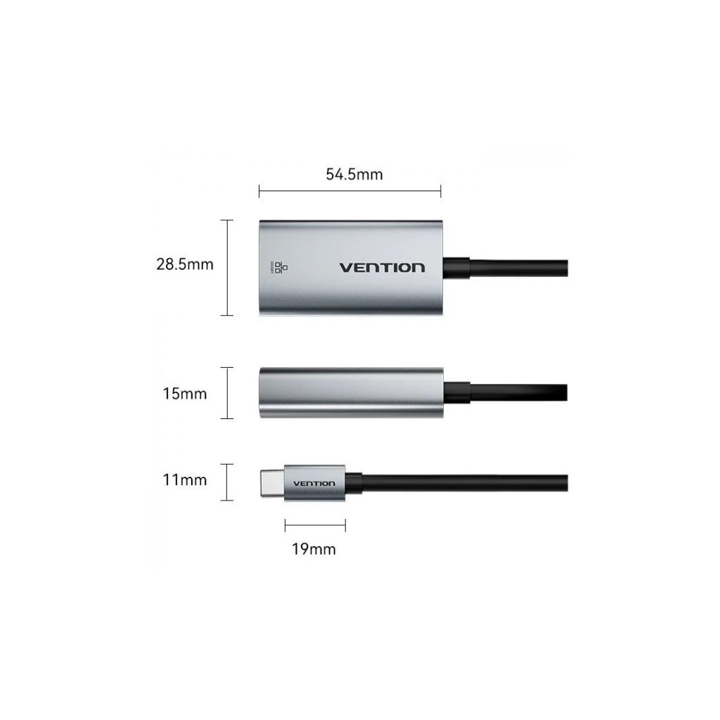 Перехідник USB-C to RJ45 Ethernet 1000Mbps black VENTION (CFPHB) - зображення 4