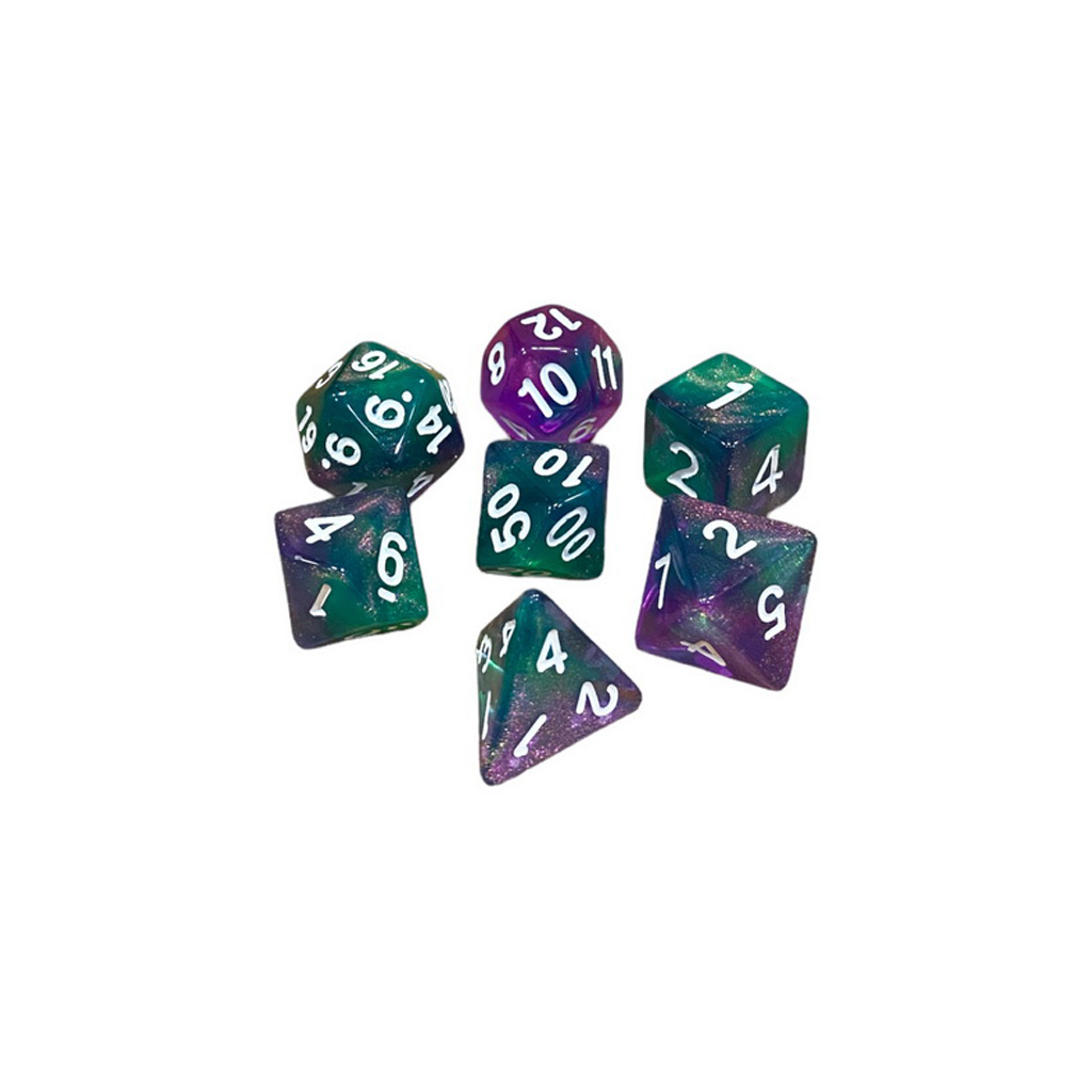 Набір кубиків для настільних ігор Games 7 Days Double Glitter 7 Dice Set - Green-Pink (g7dglitdc11) - зображення 1