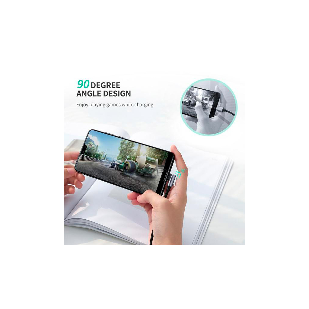 Дата кабель USB 2.0 AM to USB-C 3.0m 3A US284 90° corner black Ugreen (70255) - зображення 2