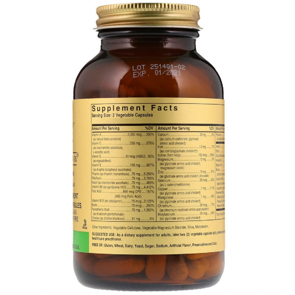 Мультивітамін Solgar Мультивітаміни формула VM-75, Formula VM-75, 60 вегетаріансь (SOL01166) - зображення 2