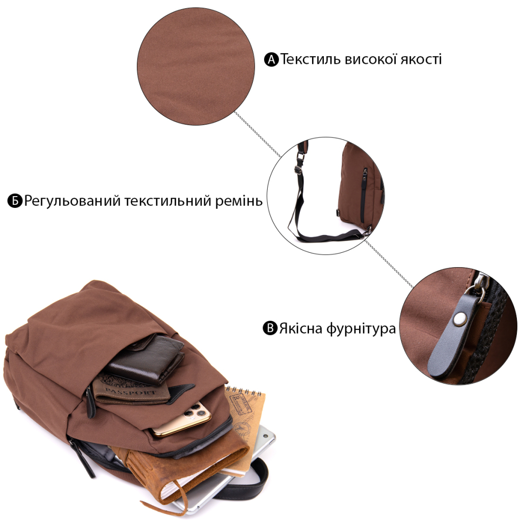 Сумка Vintage Через плече нейлон Коричнева (20634) - зображення 4