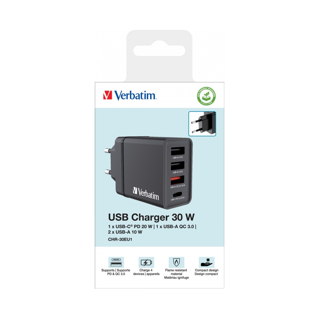 Зарядний пристрій Verbatim USB 30W PD3.0 4-ports black (49700) - зображення 8