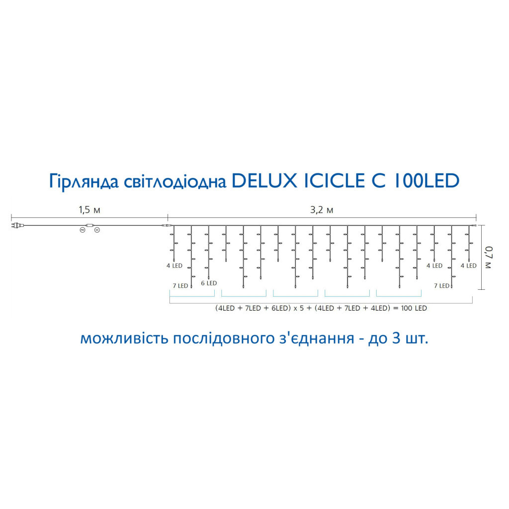 Гірлянда Delux ICICLE 100 LED C 3.2х0.7 м Мульти/Прозорий IP20 (90015254) - зображення 4