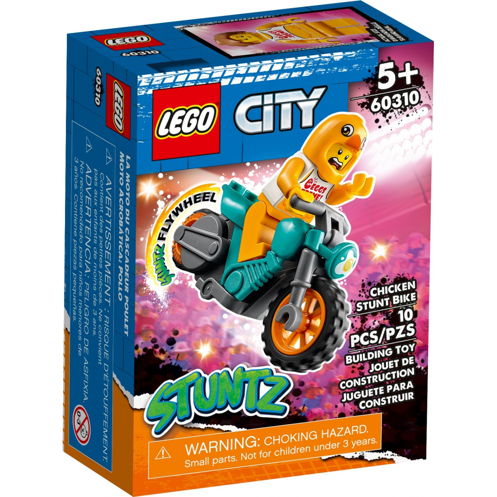 Конструктор LEGO City Stuntz Трюковий мотоцикл з курчатою 10 деталей (60310) - зображення 1