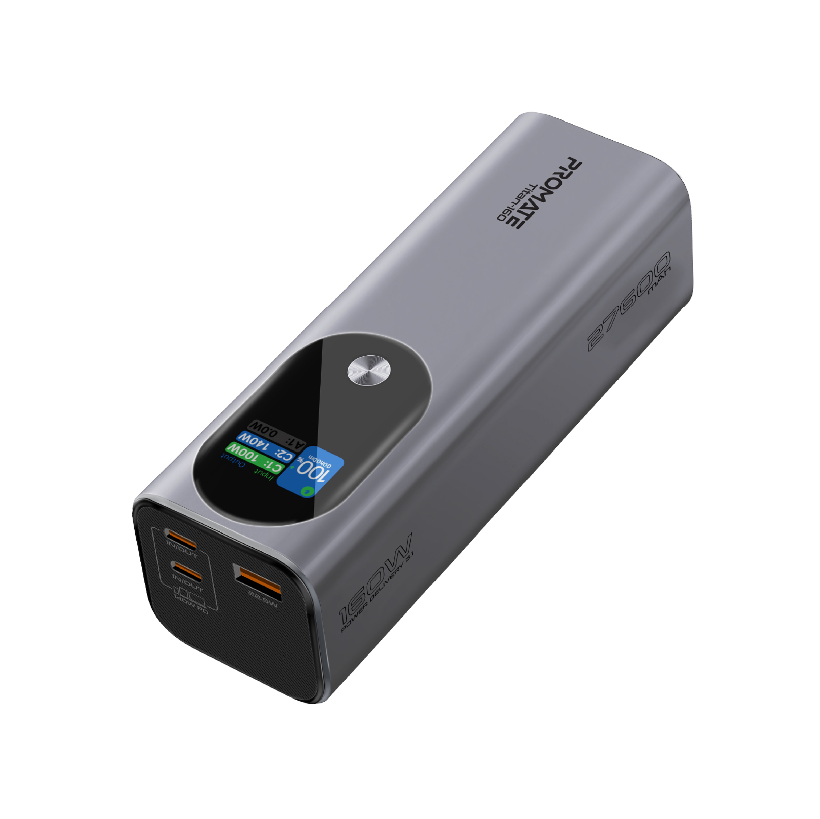 Універсальна мобільна батарея Promate Titan-160 140W 27600mAh Gray - изображение 1