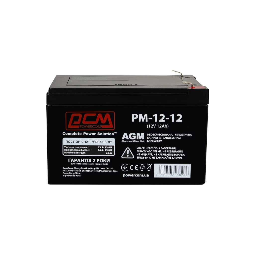 Батарея до ДБЖ Powercom 12В 12Ah (PM-12-12) - зображення 1