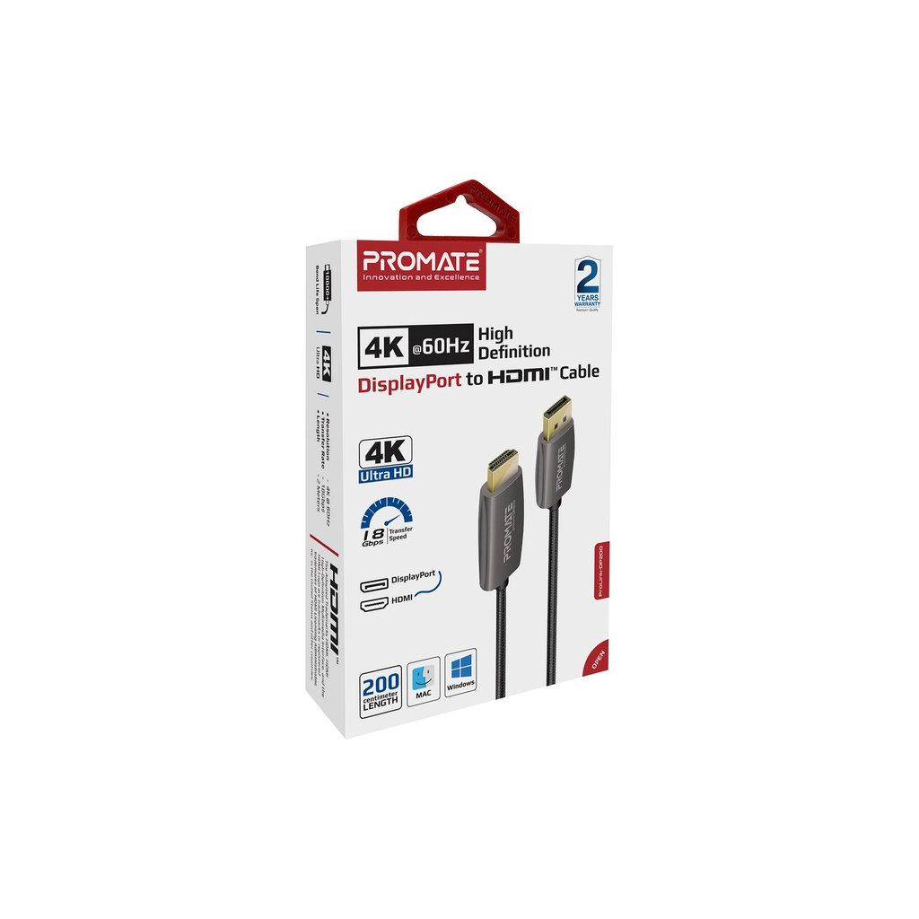 Кабель мультимедійний DisplayPort to HDMI prolink-dp200.black Promate (prolink-dp200.black) - изображение 2