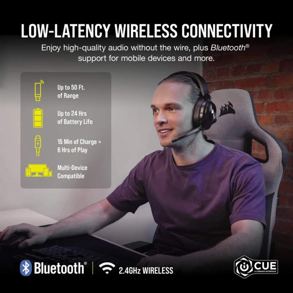 Навушники Corsair HS55 Wireless Gaming Dolby 7.1 Carbon (CA-9011280-EU) - зображення 10