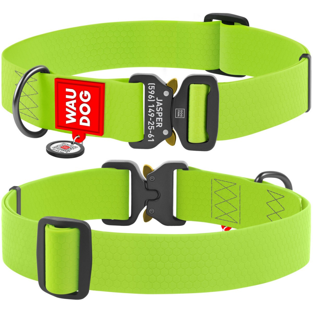 Нашийник для тварин WAUDOG Waterproof з QR паспортом XXL Ш 40 мм Д 43-70 см(салатовий) (28015) - зображення 4