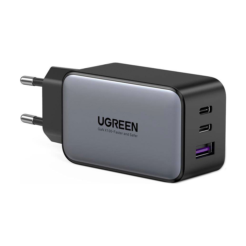 Зарядний пристрій Ugreen 3xUSB 65W GaN (2хUSB-C+USB-A) CD244 Grey (10335) - зображення 1
