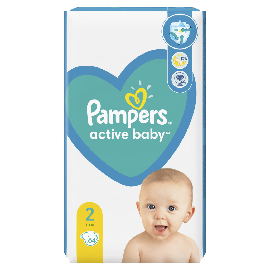 Підгузки Pampers Active Baby Розмір 2 (4-8 кг) 64 шт. (8006540045428) - зображення 2