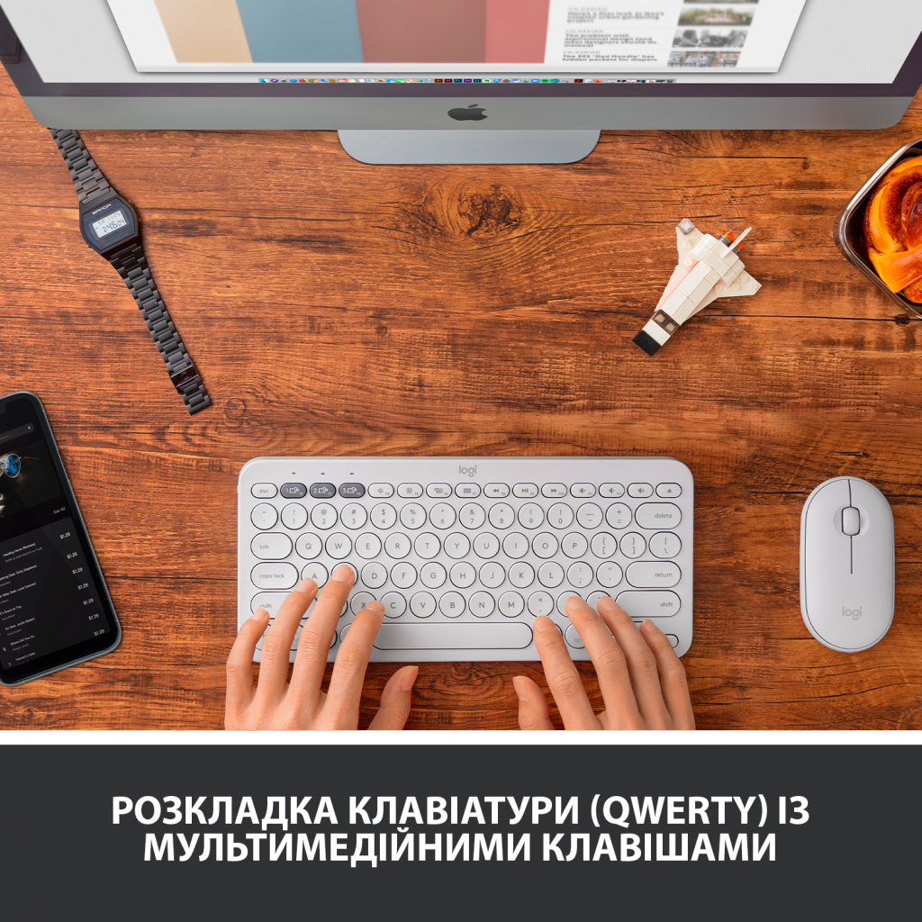 Клавіатура Logitech K380 for MAC Multi-Device Bluetooth UA Off-White (920-010407) - зображення 2