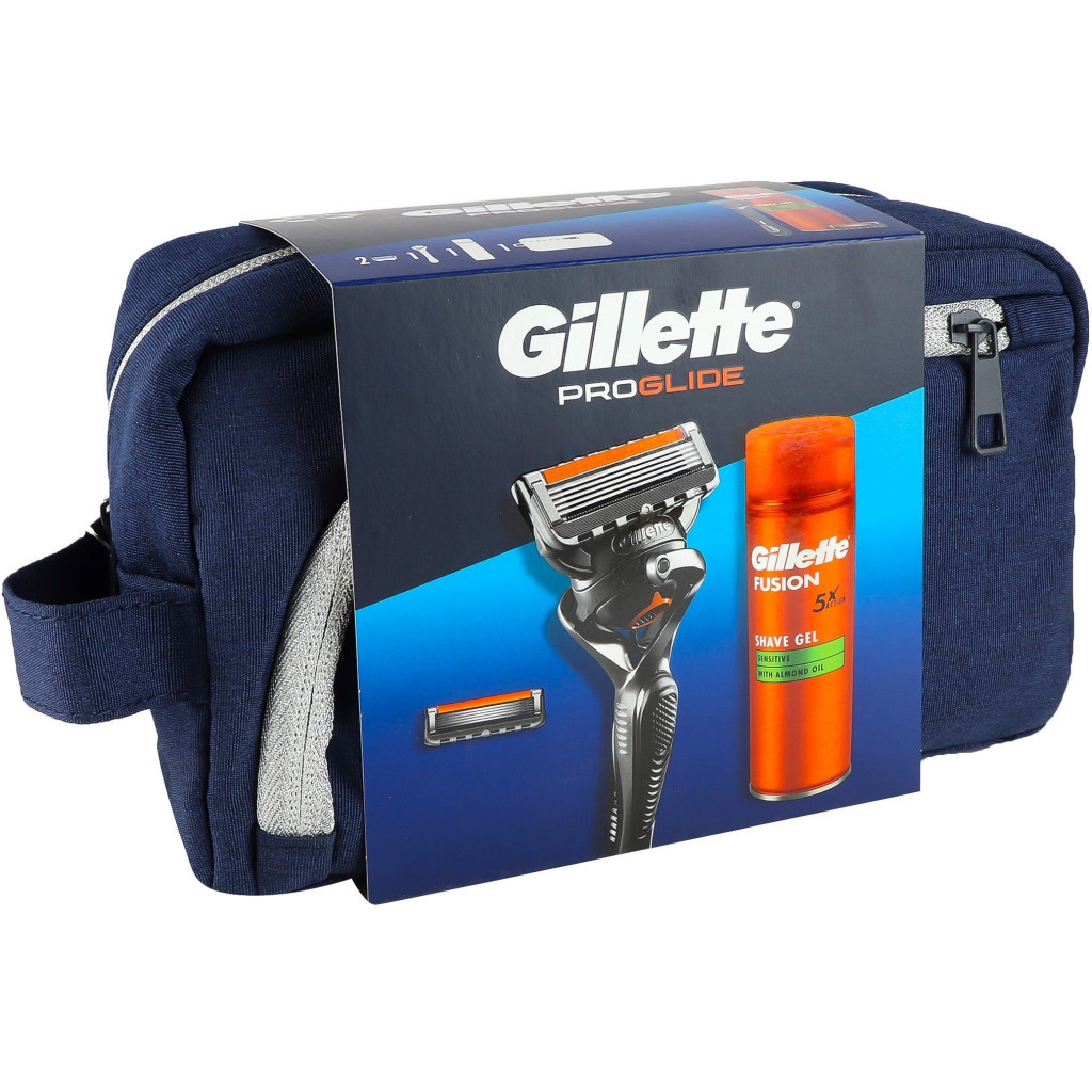 Набір косметики Gillette Бритва Fusion ProGlide з 2 змінними картриджами + Гель для гоління Fusion 200 мл + Косметичка (8700216075459) - зображення 3