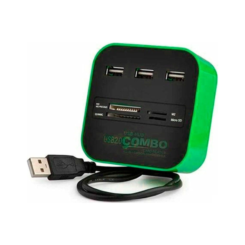 Концентратор Voltronic USB 2.0 to 3xUSB 2.0 + SD/MMC/TF/M2 green/black (CUB3-GB) - зображення 1