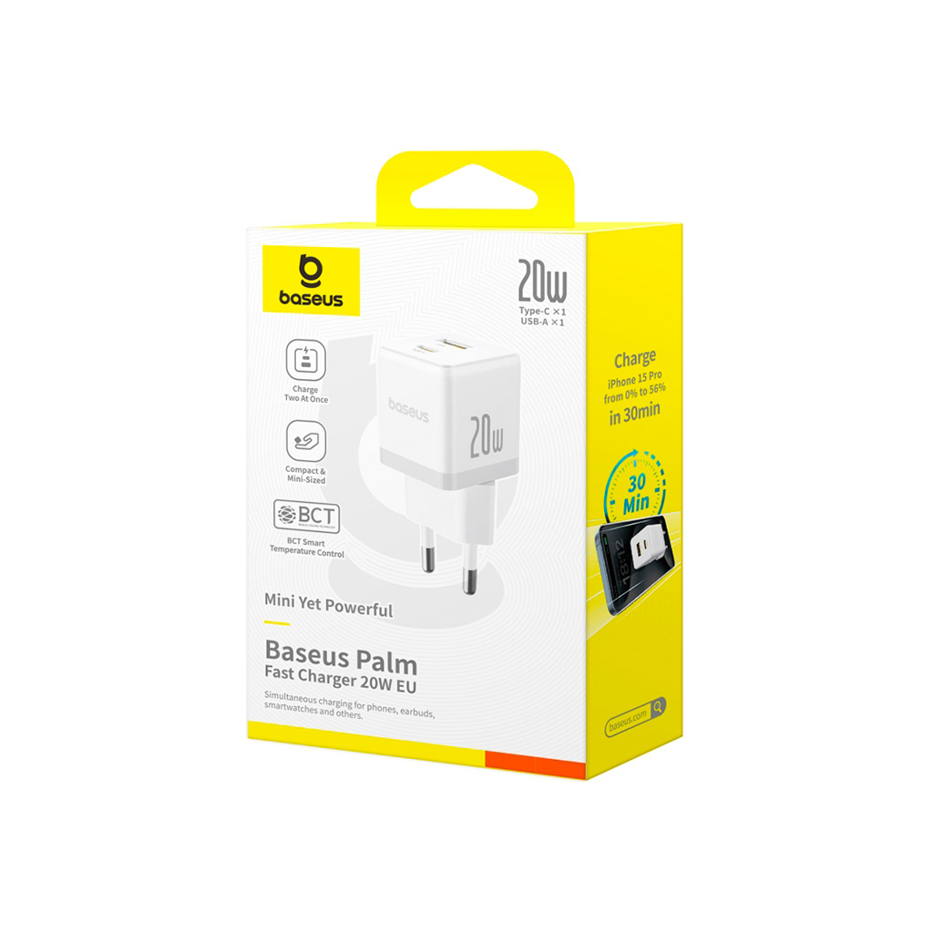 Зарядний пристрій Baseus Palm Fast Charger C+U 20W moon white (P10111608213-00) - зображення 5
