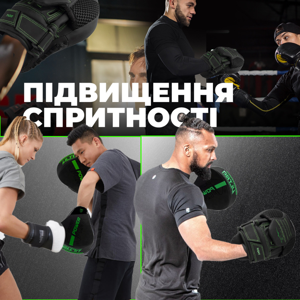Лапи боксерські PowerPlay 3044 Pro Carbon Ultra Series Чорно-Зелені (PP_3044_Bl/Green) - изображение 10