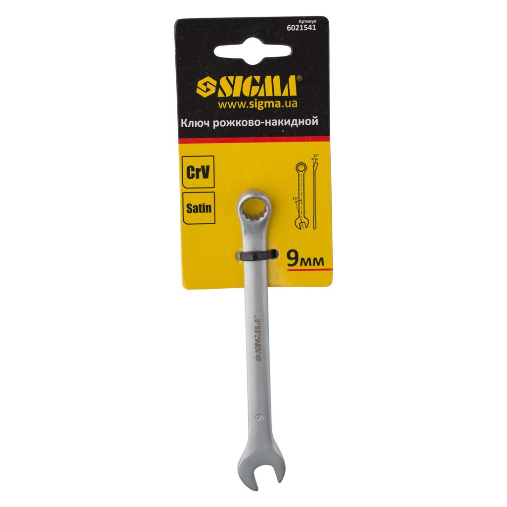 Ключ Sigma ріжково-накидний 9мм CrV satine з підвісом (6021541) - зображення 3