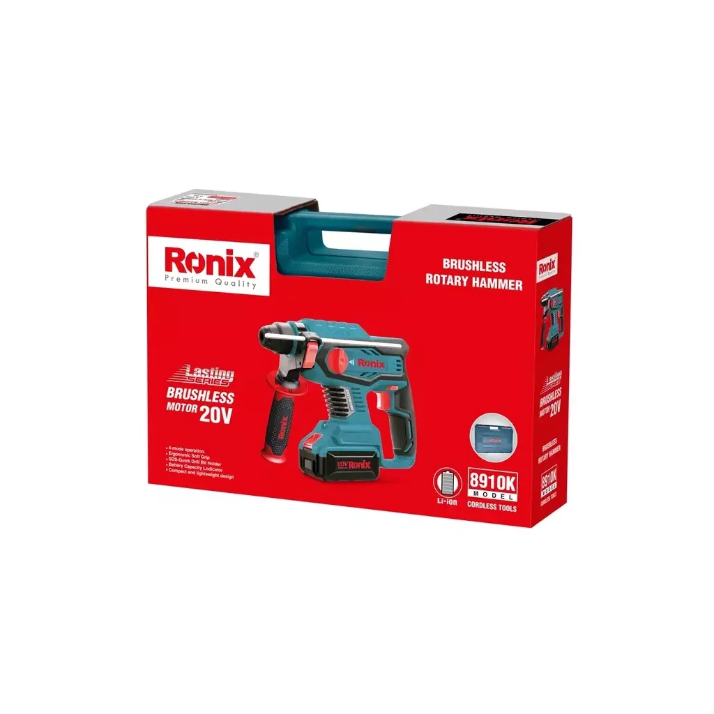 Перфоратор Ronix акумуляторний 20В, 4Ah х 2 (8910K) - зображення 9