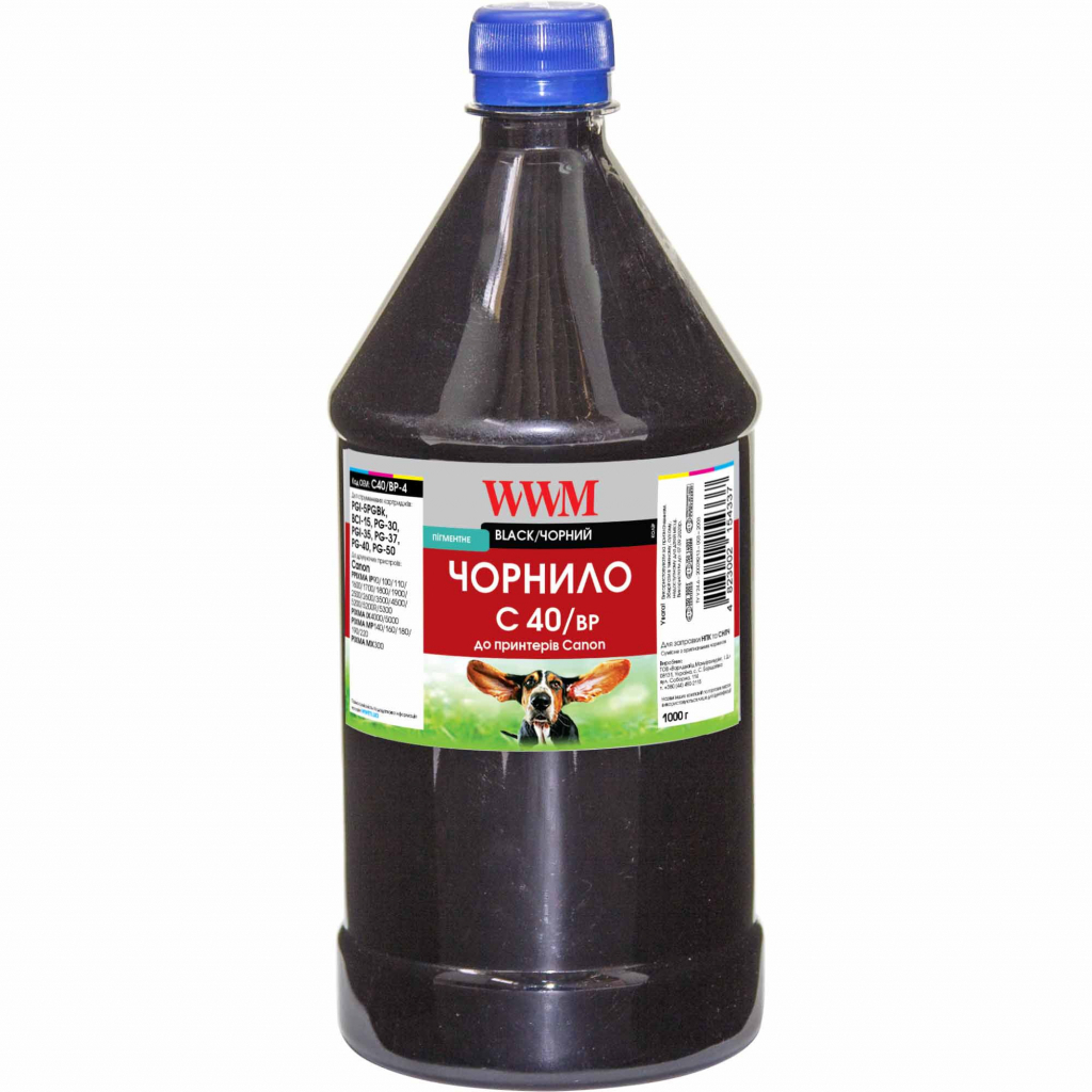 Чорнило WWM Canon PG-40Bk/PG-50Bk/PGI-5Bk 1000г Black pigm. (C40/BP-4) - зображення 1