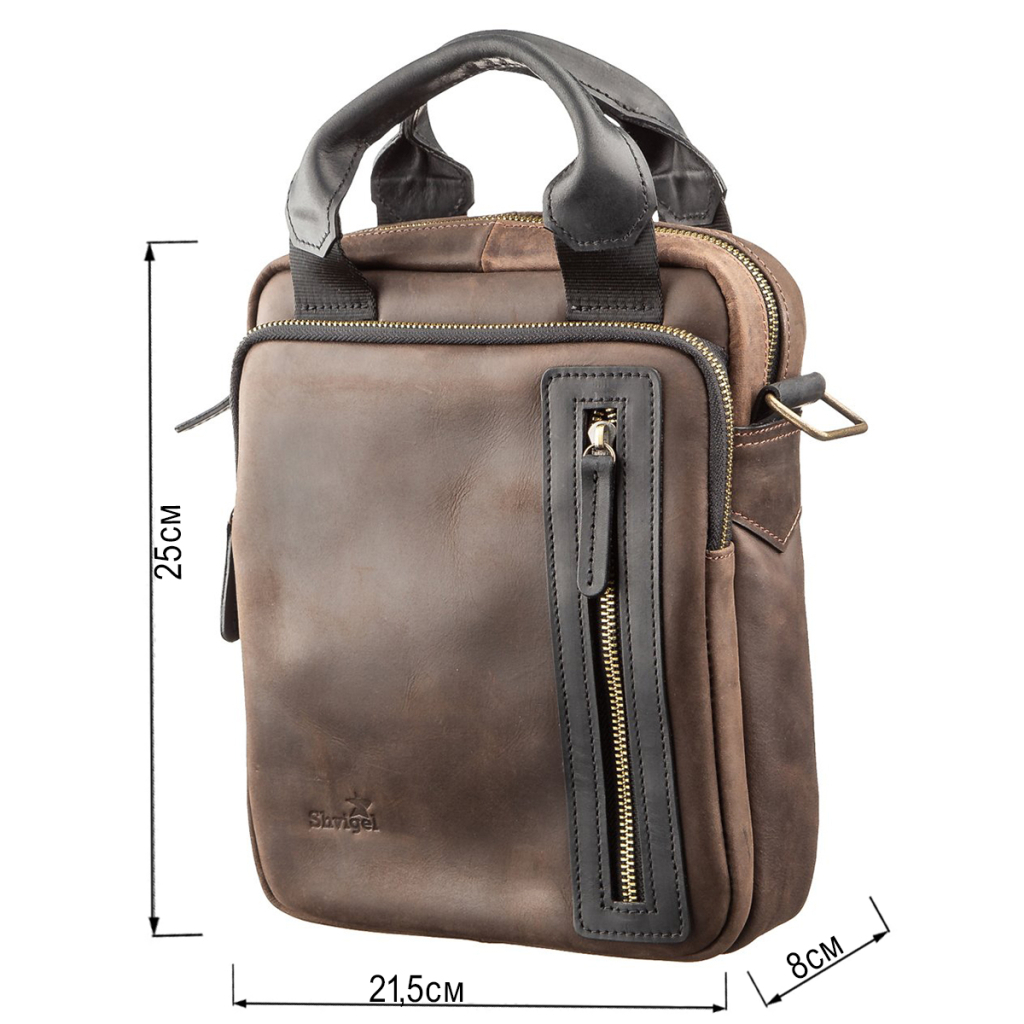 Сумка Shvigel У вінтажній шкірі Коричневого-чорна (11182) - зображення 3