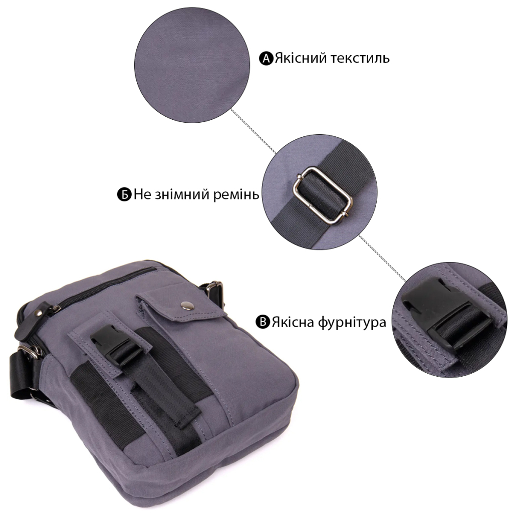 Сумка Vintage Текстильна чоловіча на два відділення Графітова (20659) - зображення 5