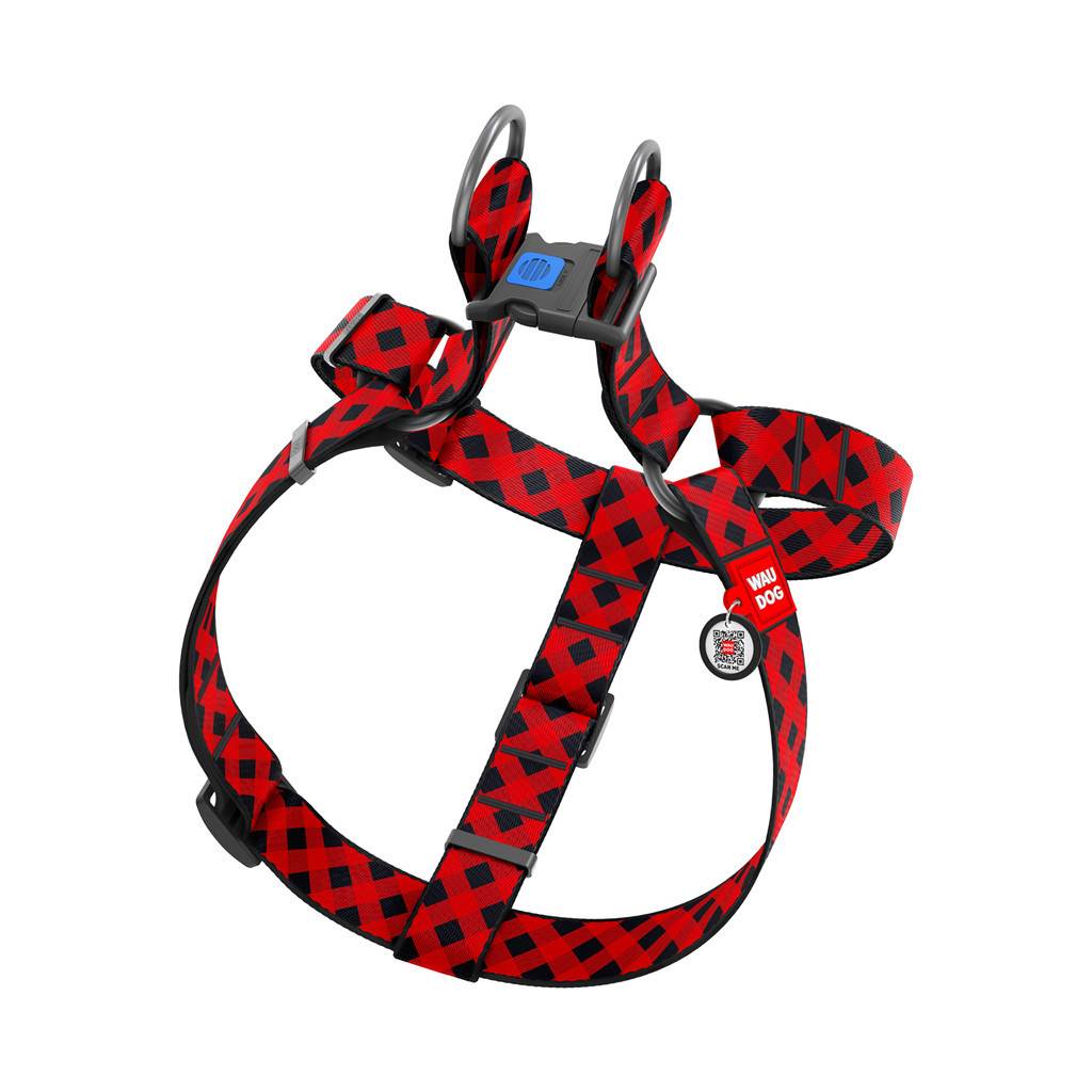 Шлея для собак WAUDOG Nylon з QR паспортом "Шотландка червона" пластиковий фастекс XL (324-0100) - зображення 2