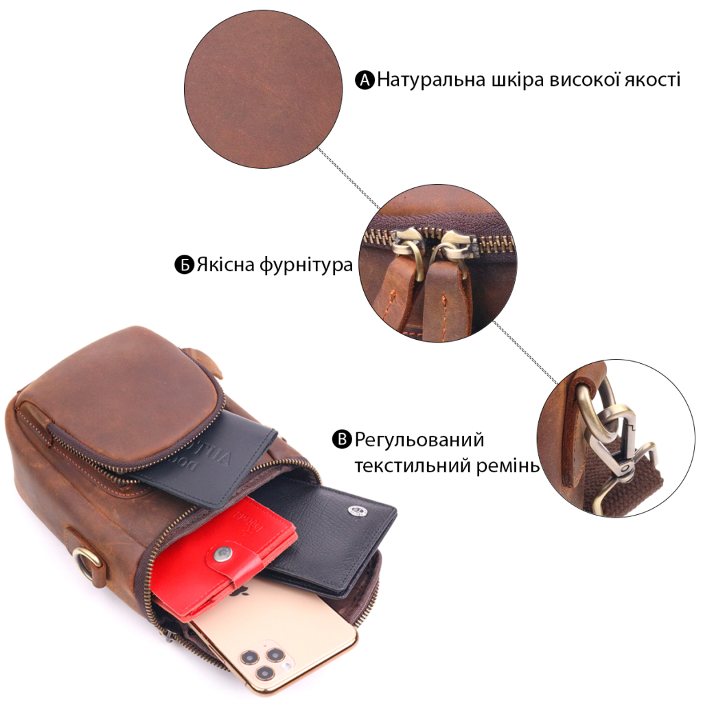 Сумка Vintage Чоловіча з натуральної вінтажної шкіри Коричнева (21295) - зображення 5