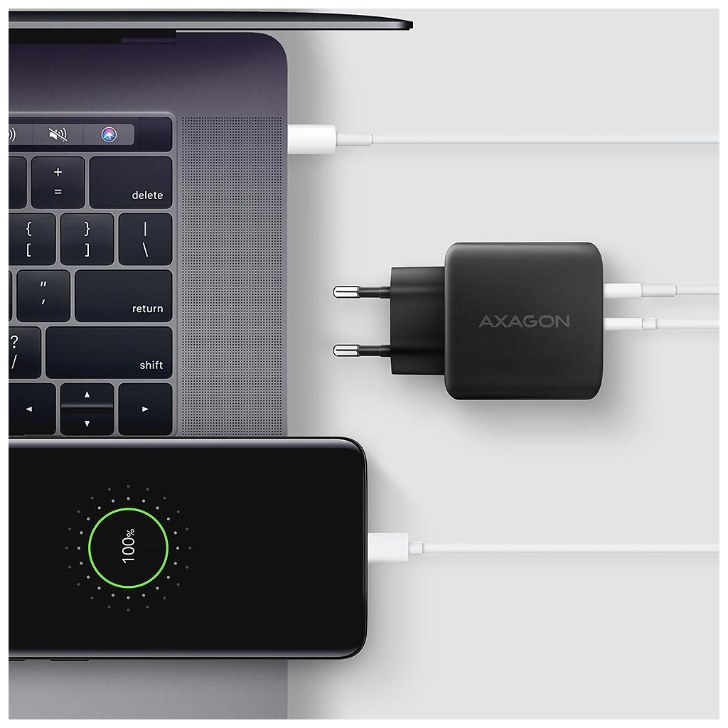 Зарядний пристрій AXAGON 1xUSB QC4.0 + 1xUSB-C PD45W PPS black (ACU-PQ45) - зображення 7