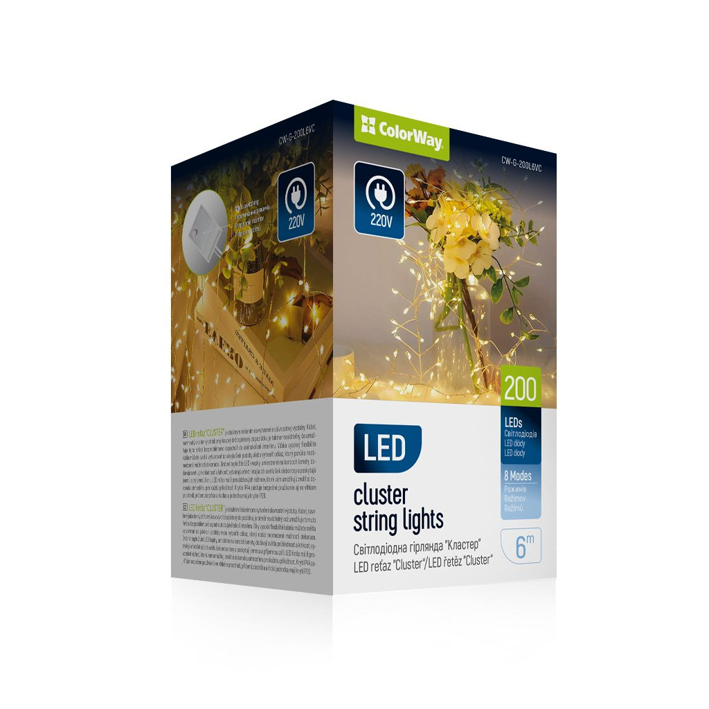 Гірлянда ColorWay Кластер LED 200 6 м 8 функцій Мідна струна Теплий колір 220 V (CW-G-200L6VC) - зображення 1