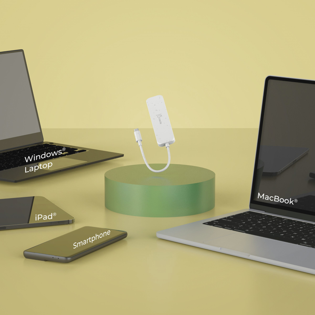 Концентратор J5create USB-C to 4xUSB-C 3.2 10Gbps white (JCH345EW-N) - зображення 10