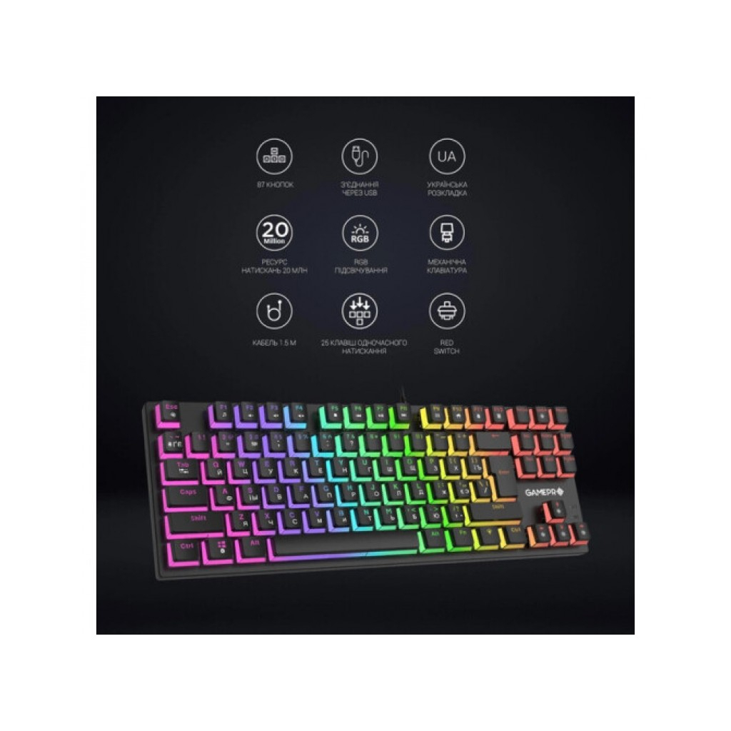 Клавіатура GamePro MK80B RGB Blue Switch USB Black (MK80B) - зображення 7