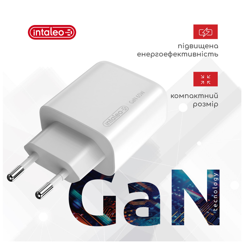Зарядний пристрій Intaleo 65W GAN 2USB-C PD+USB-A QC 3.0 white (1283126559525) - зображення 2
