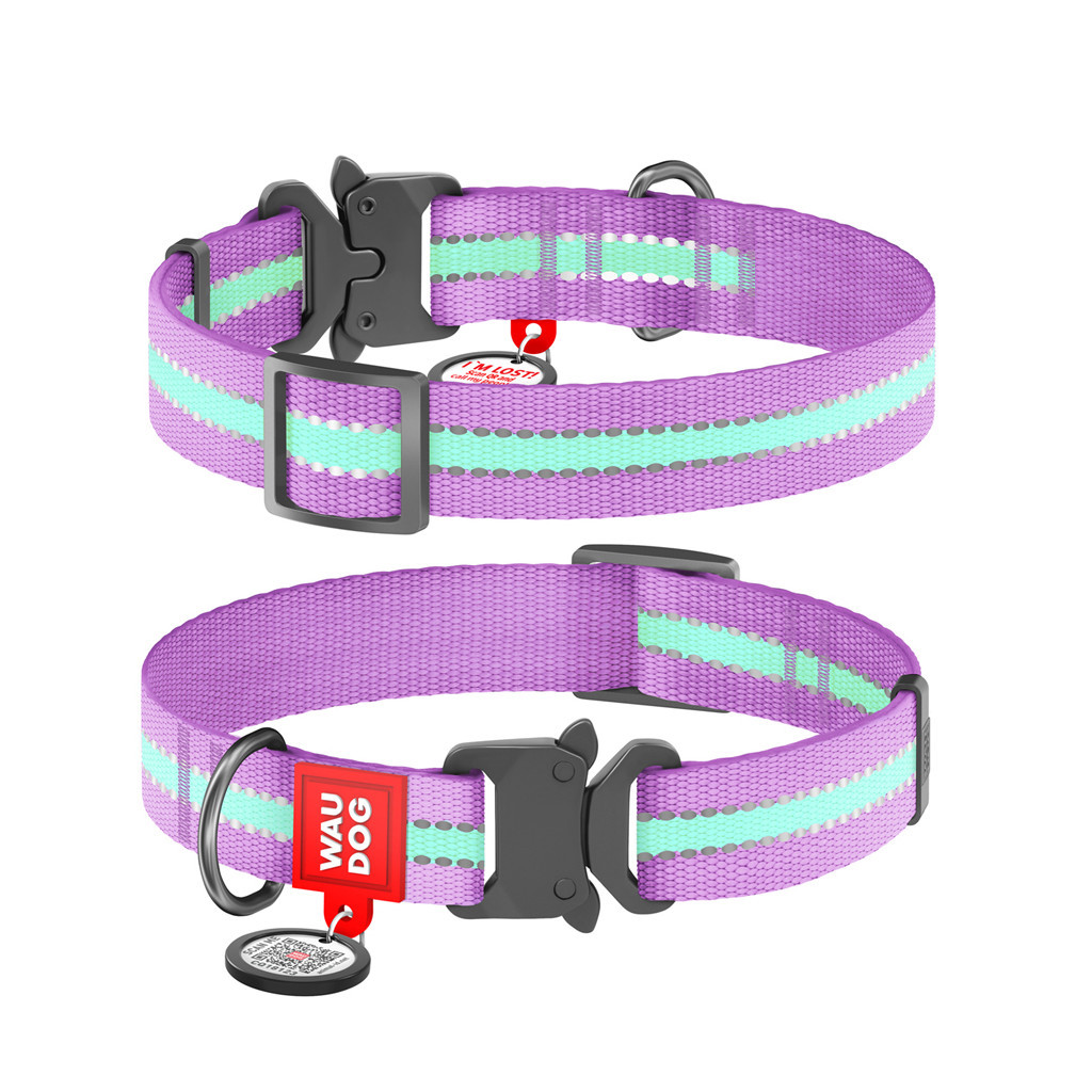 Нашийник для тварин WAUDOG Nylon з QR паспортом металічна пряжка-фастекс Ш 20 мм Д 28-40 см фіолетовий (52139) - зображення 1