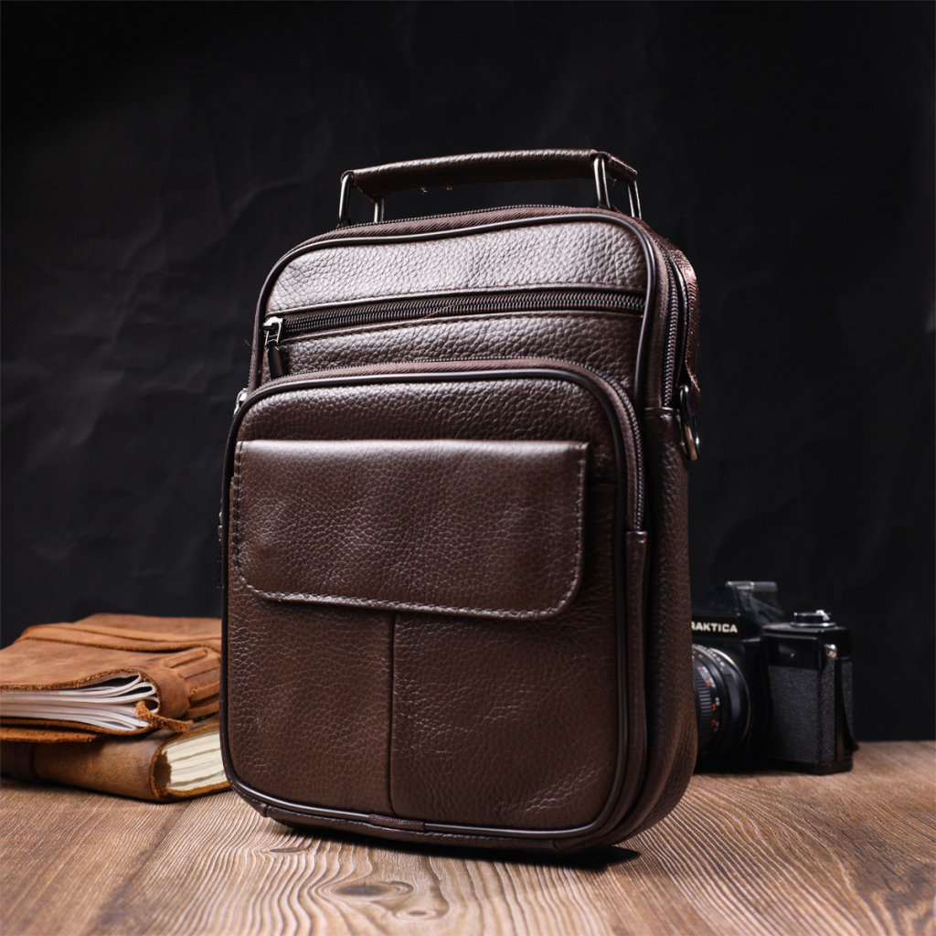 Сумка Vintage Вертикальна чоловіча з натуральної шкіри Коричнева (21952) - зображення 9