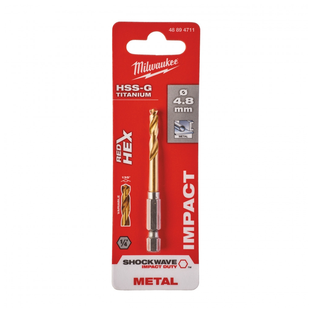 Свердло Milwaukee по металу RedHEX HSS-G TiN, 4,8мм (48894711) - изображение 3