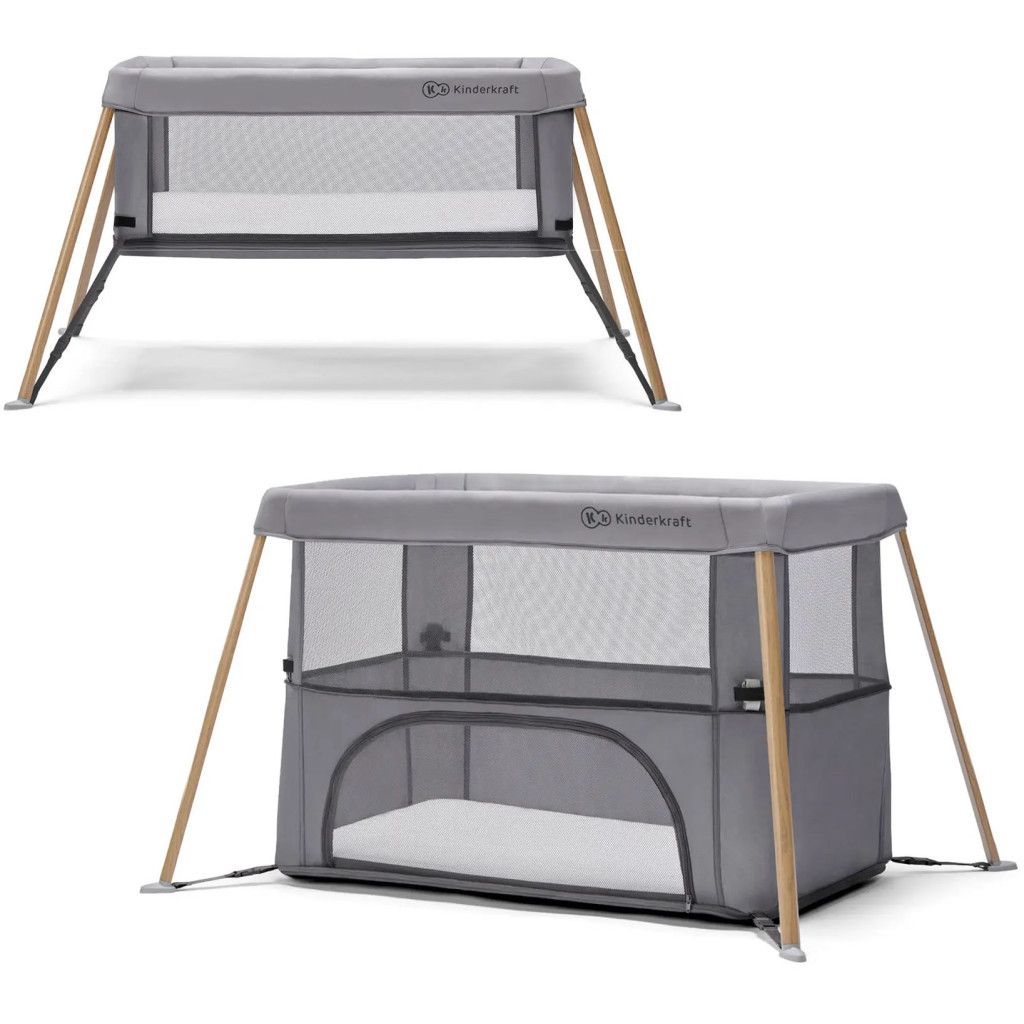 Ліжечко Kinderkraft манеж 2 в 1 Movi Grey Wooden (5902533918454) - зображення 2