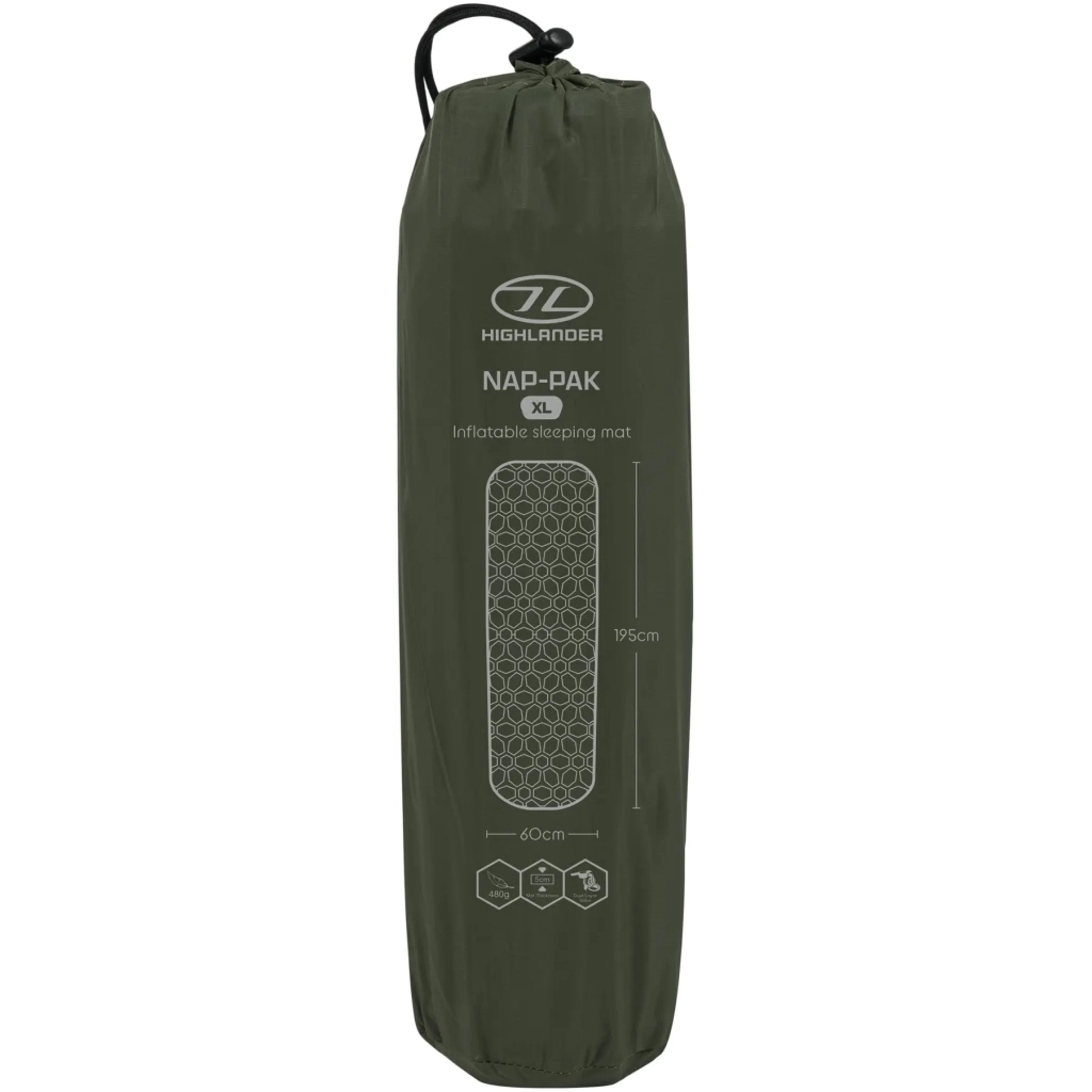Туристичний килимок Highlander Nap-Pak Inflatable Sleeping Mat XL 5 cm Olive (AIR073-OG) (930483) - зображення 7