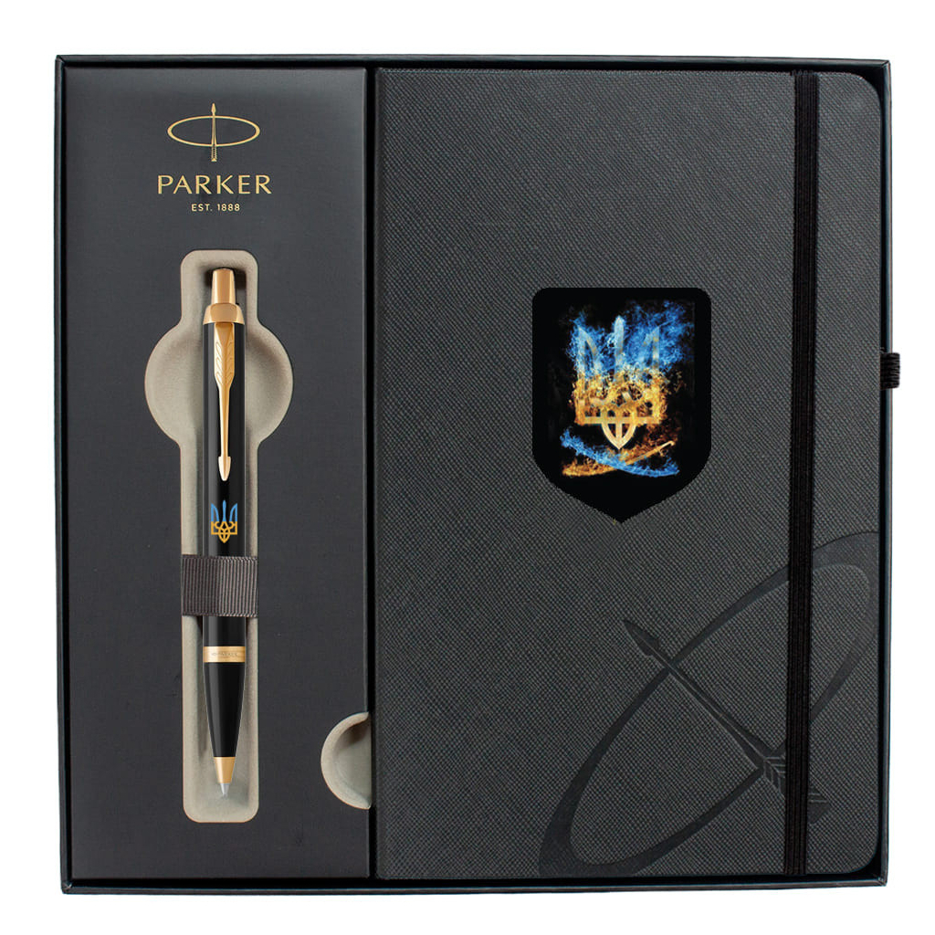 Ручка кулькова Parker IM 17 UKRAINE Black GT BP Палаючий Тризуб + блокнот Parker + подар.упаковка GIFT24 (22032b24_T1170u) - зображення 2