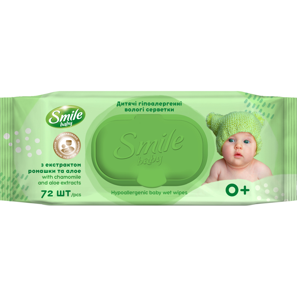 Дитячі вологі серветки Smile baby з екстрактом ромашки, алое і вітамінним комплексом з клапаном 72 шт (4823071653984) - зображення 1