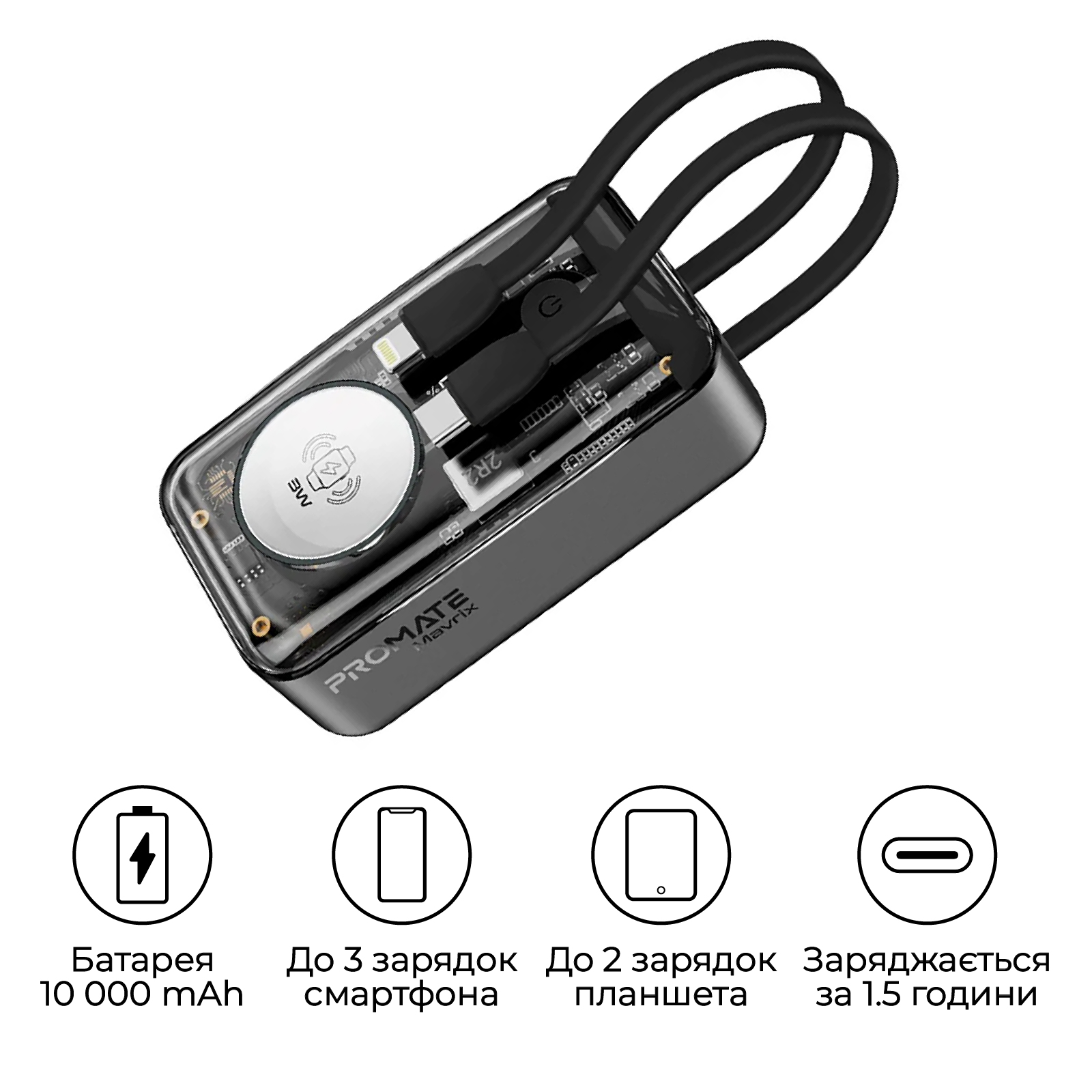 Універсальна мобільна батарея Promate Mavrix 10000mAh 35W Black - изображение 2