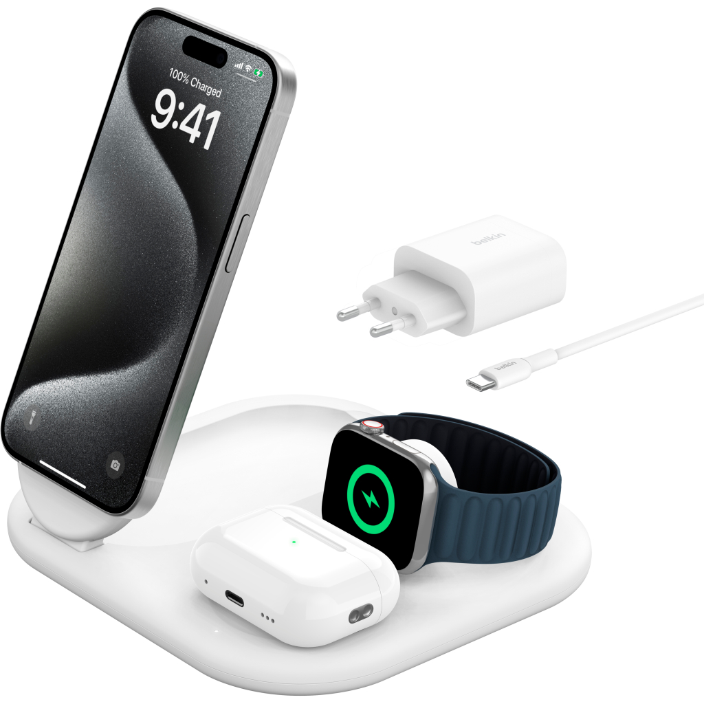Зарядний пристрій Belkin 3in1 Magnetic Foldable iPhone/Watch/AirPods Qi2 15W white (WIZ029VFWH) - изображение 6