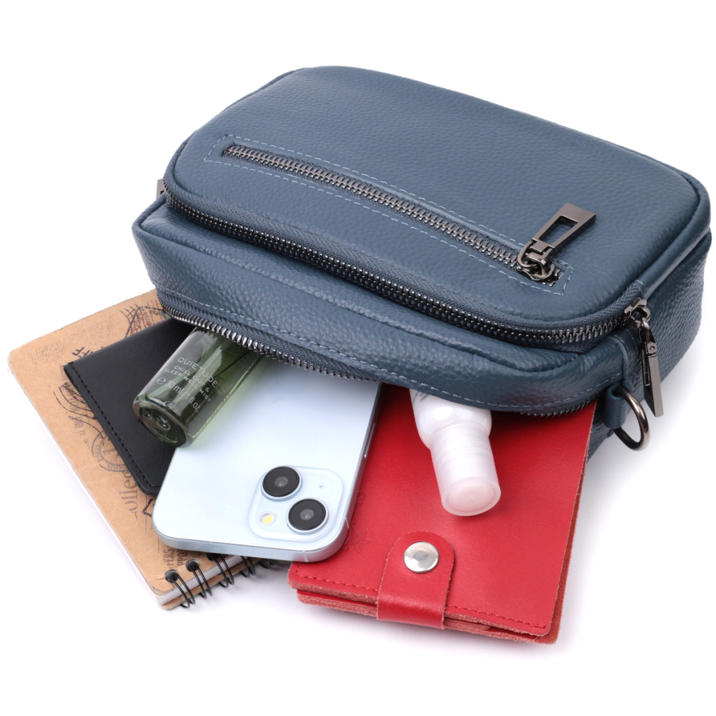 Сумка Vintage Жіноча з накладною кишенею з натуральної шкіри Синя (22641) - зображення 10