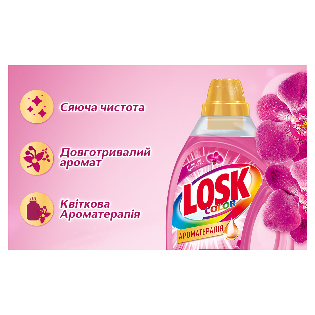 Гель для прання Losk Ароматерапія Ефірні олії та аромат Малазійської квітки 1 л (9000101319705/9000101517408) - изображение 3