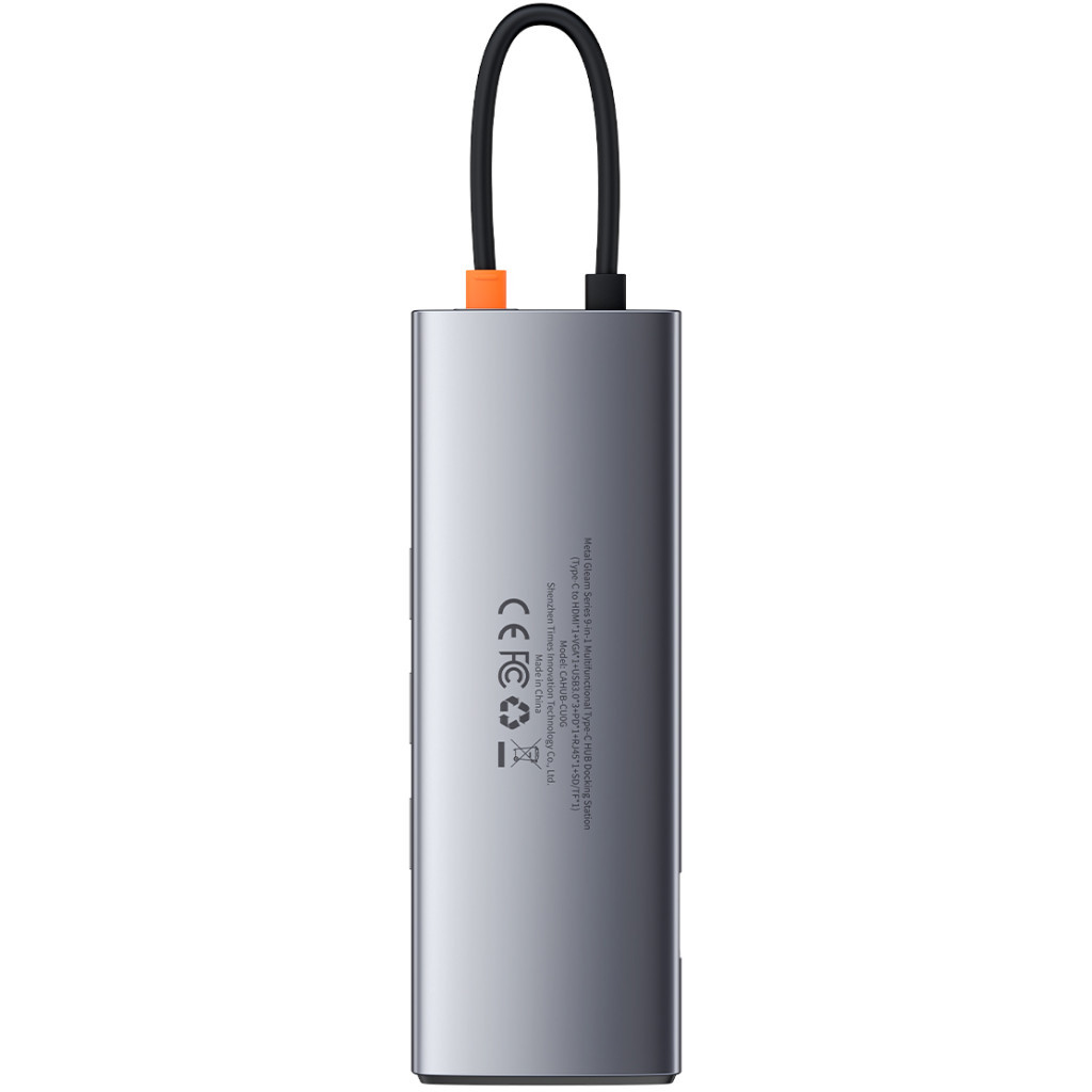 Концентратор Baseus USB3.1 Type-C to USB C (PD) 100W/HDMI 4K 30Hz/VGA/USB3.2/RJ45/SD + TF, 9in1 Grey (CAHUB-CU0G) - изображение 4