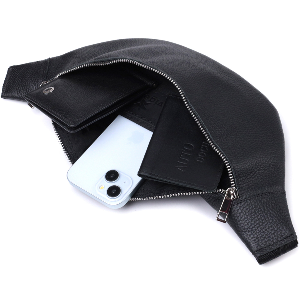 Сумка Shvigel Бананка унісекс з натуральної шкіри Чорна (22824) - зображення 7