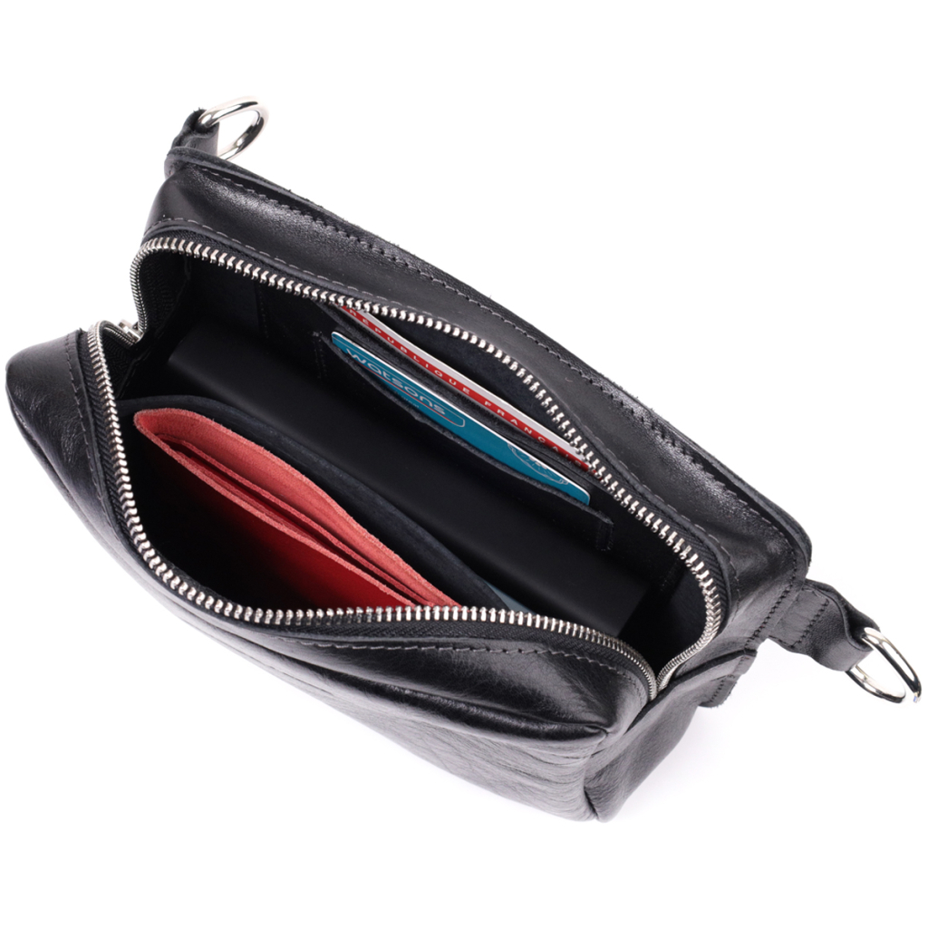 Сумка Grande Pelle Бананка з натуральної шкіри Чорна (22576) - зображення 9