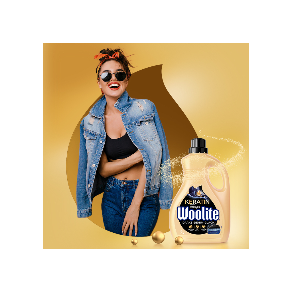 Гель для прання Woolite Для чорних, темних та джинсових тканин З кератином 1.8 л (5900627090451) - зображення 2
