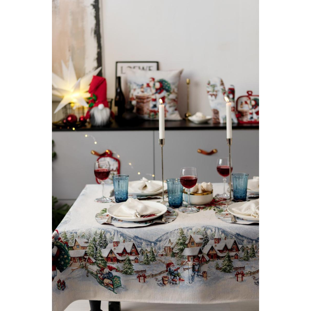 Скатертина Прованс гобеленова з велюром Снігова зима 135х300 см (037476) - зображення 6